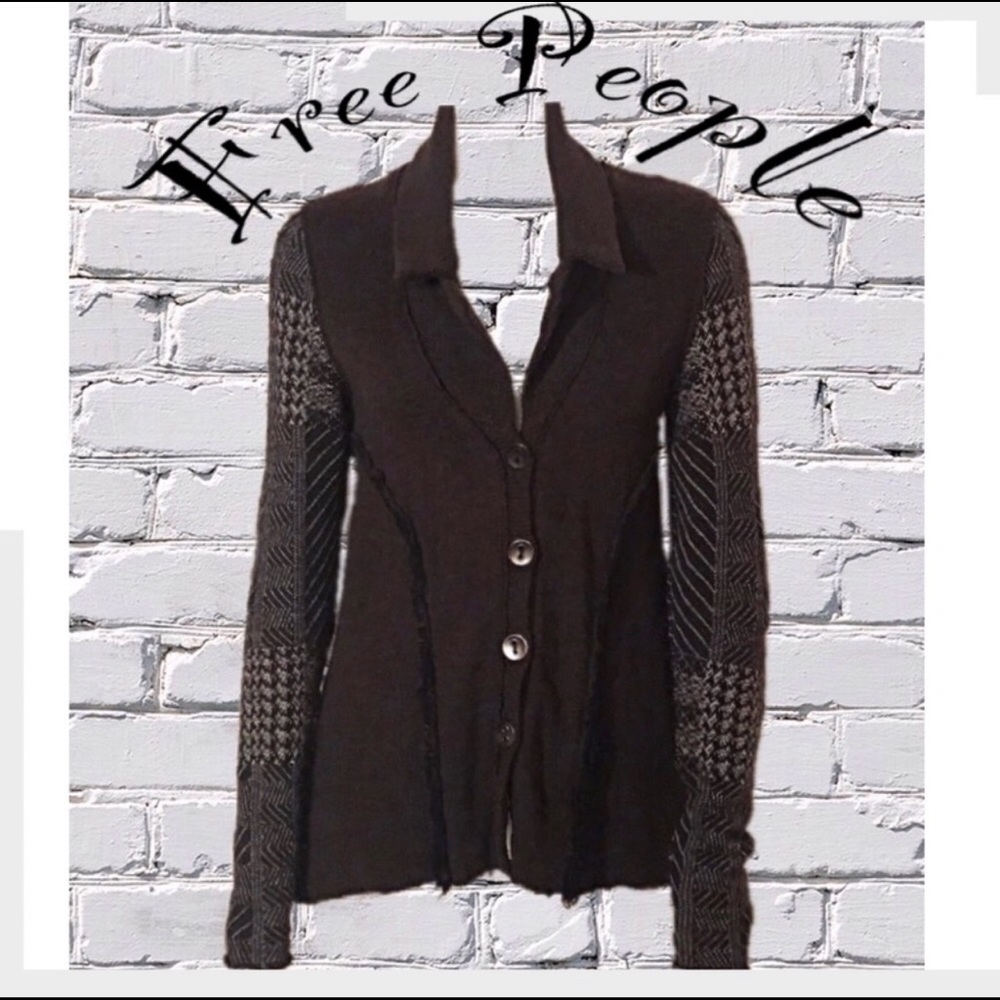 Free People Black Button-Front Knit Cardigan Sweater